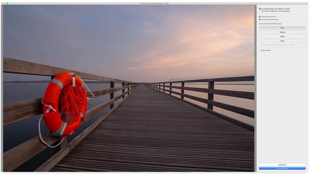 HDR Zusammenfügen Dialog