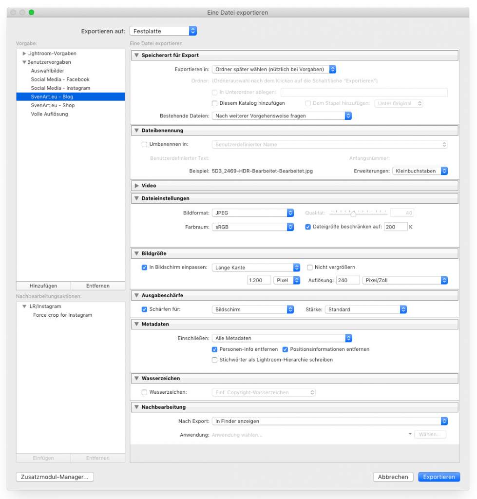 Exportvorgabe Blog