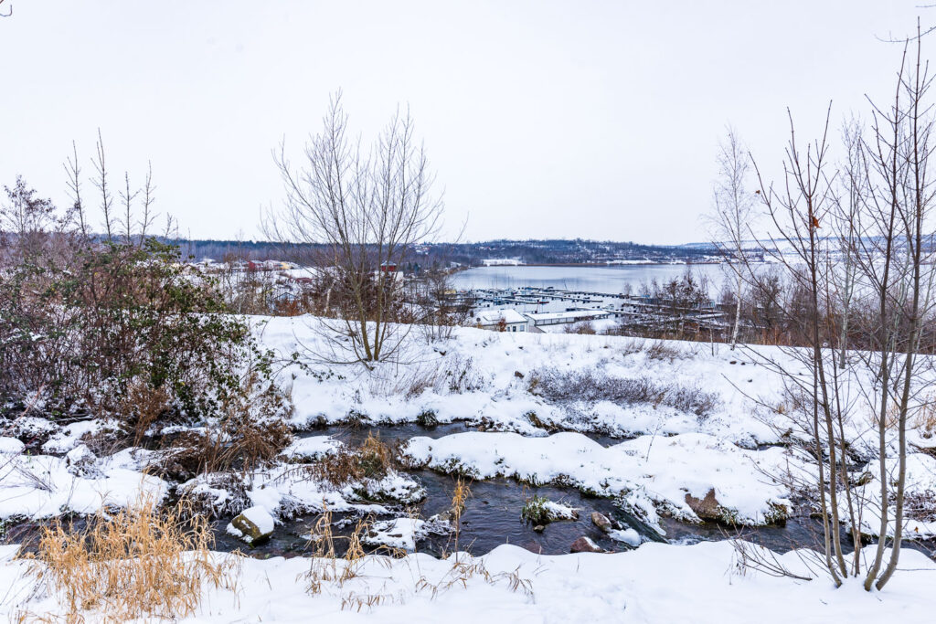 Blick über die Geisel zur Marina Mücheln - Winter 2026